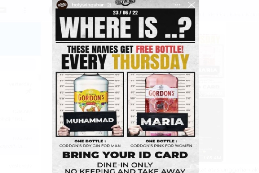 Cari Sensasi, Resto Ini Promo Miras untuk Orang Bernama Muhammad